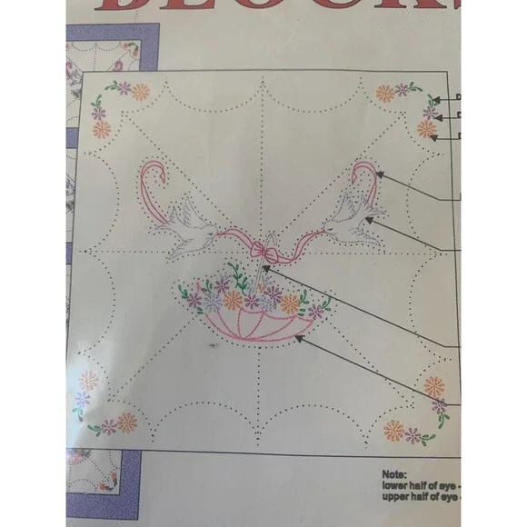 Quilt Squares Umbrella and Birds 606 Jack Dempsey to be embroidered  18", - Picture 2 of 3